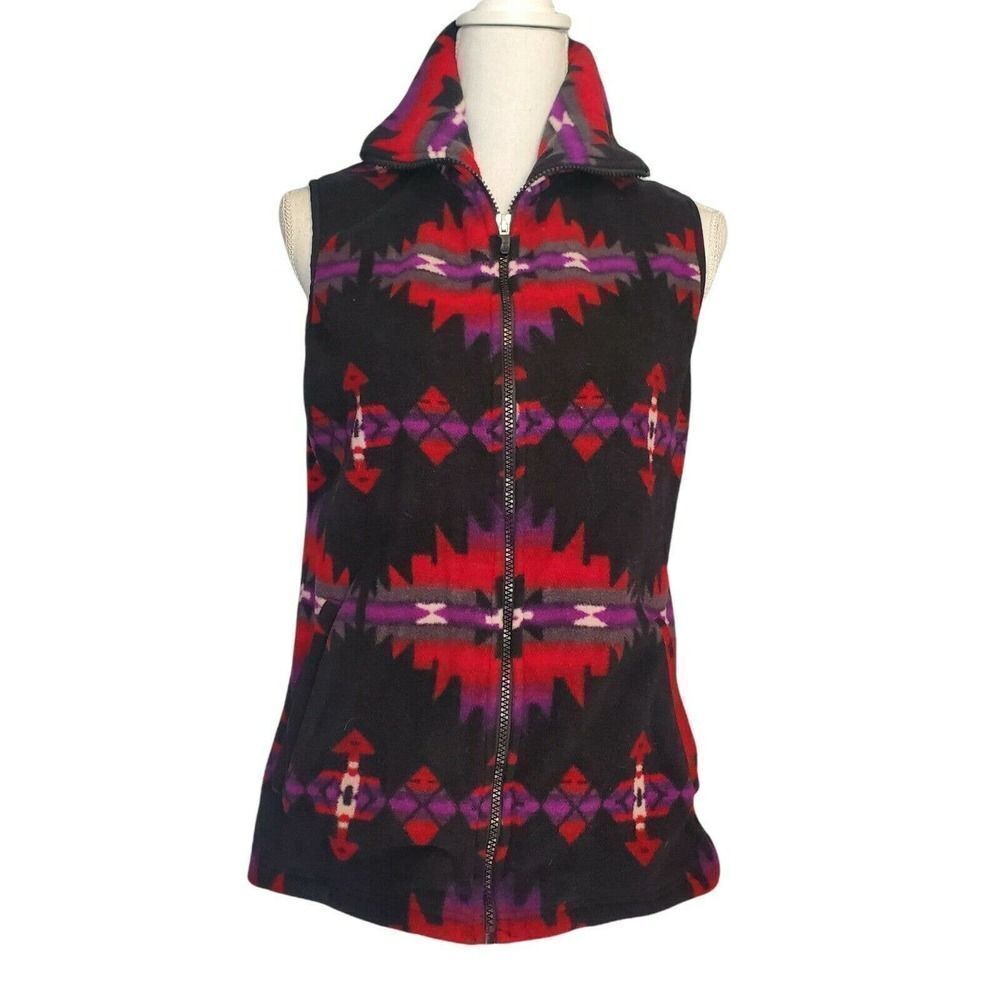 Chaps Sport Womens Aztec Southwestern Print Fleece Vest Full Zip M